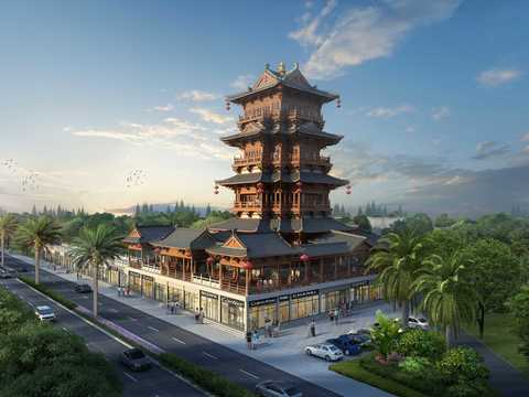 chinese tower commercial street psd