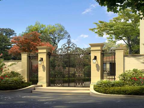 European-style residential entrance landscape psd