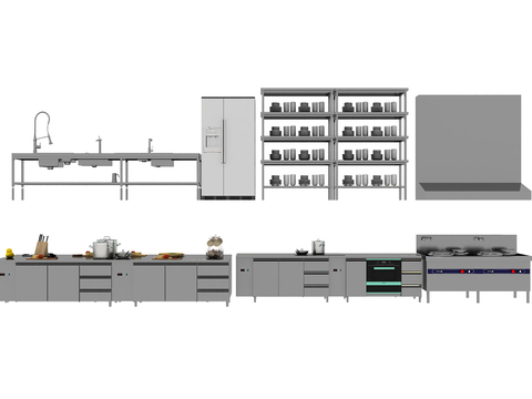 Central kitchen console, back kitchen equipment, gas stove