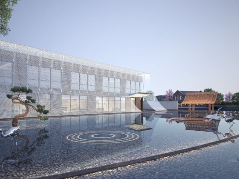 New Chinese-style Sales Office Courtyard Waterscape