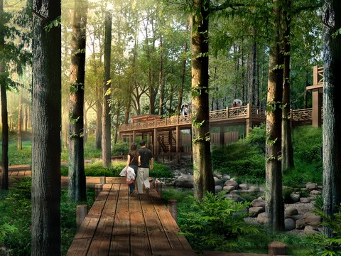 modern wetland bridge garden psd