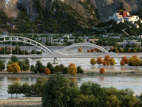 Modern Lhasa River Bridge Landscape