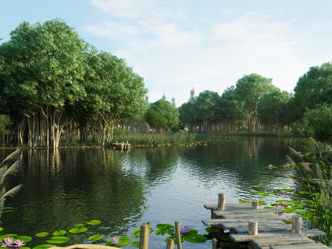 Landscape of Modern Lake Wetland Park