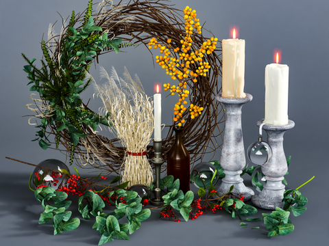 Nordic green plant wreath candlestick lamp