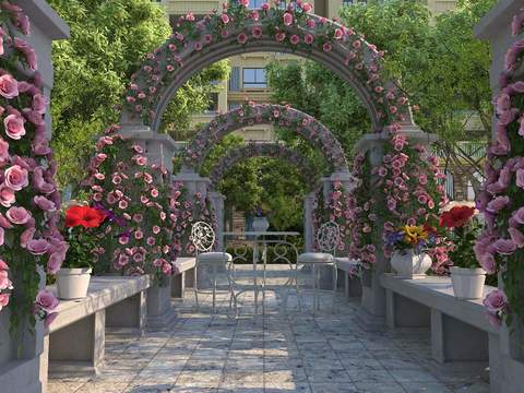 European-style porch arch column garden