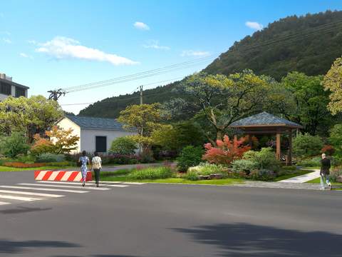 Neo-Chinese Style road bridge landscape psd