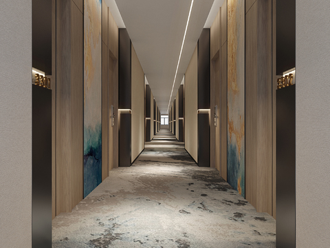 Modern Hotel Corridor Away Elevator Hall