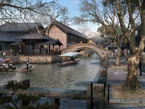 chinese ancient town landscape psd