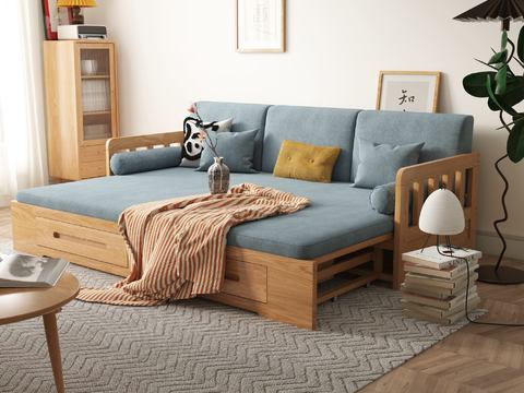 Nordic Solid Wood Sofa Bed