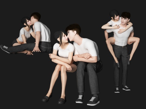 Couple character kisses man woman