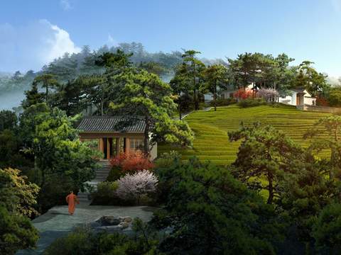 Neo-Chinese Style mountain residential building exterior psd