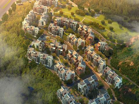 modern residential building exterior bird's eye view psd