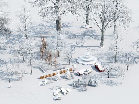 Modern Residential Landscape Snow