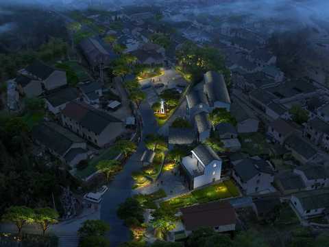 new chinese residential building bird's eye view of night scene psd