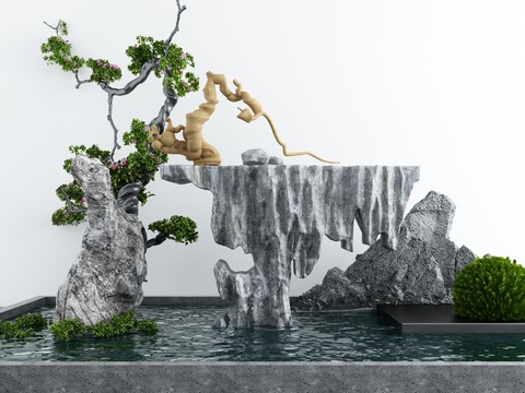 New Chinese-style rockery waterscape gardening sketch