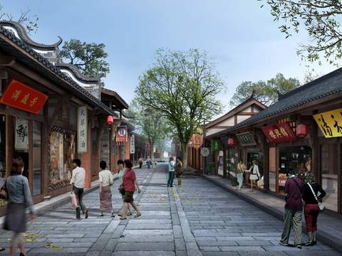 Chinese pedestrian street psd