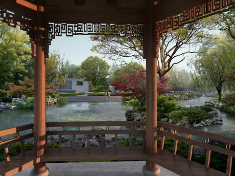 Neo-Chinese Style garden landscape psd