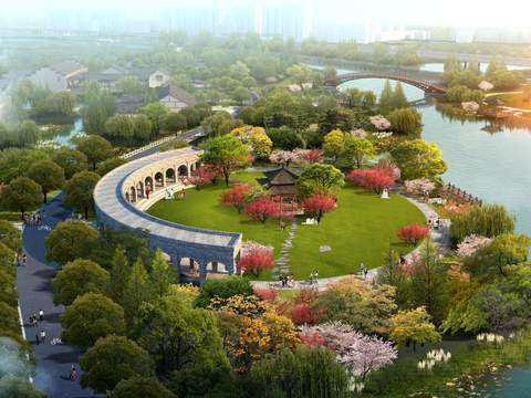 Neo-Chinese Style park garden bird's eye view psd