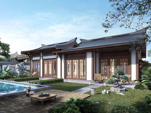 Chinese-style ancient villa courtyard