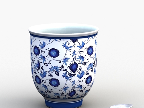 Neo-Chinese Style Blue and White Porcelain Tea Cup Free