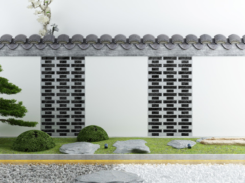 New Chinese-style enclosing wall shrub landscape sketch