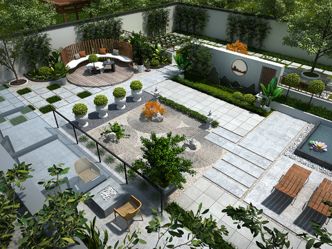 New Chinese courtyard garden bird's eye view