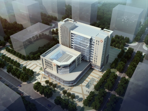 A bird's eye view of a modern hospital