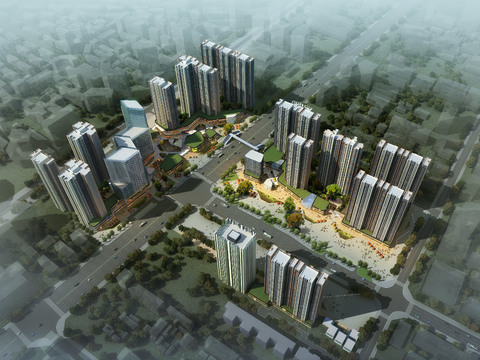 modern residential area bird's-eye view psd