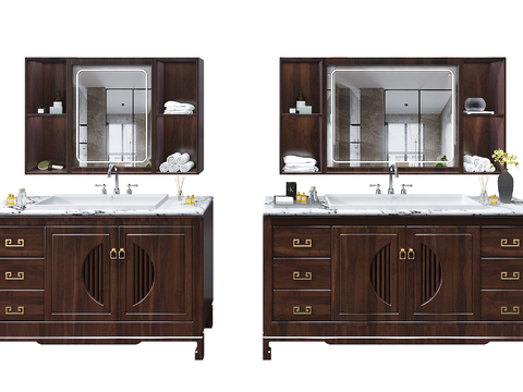 Neo-Chinese Style Solid Wood Bathroom Cabinet Washing Table