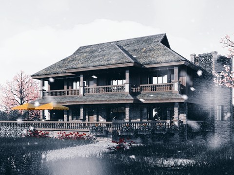 Neo-Chinese Style Ancient Building Thatched House