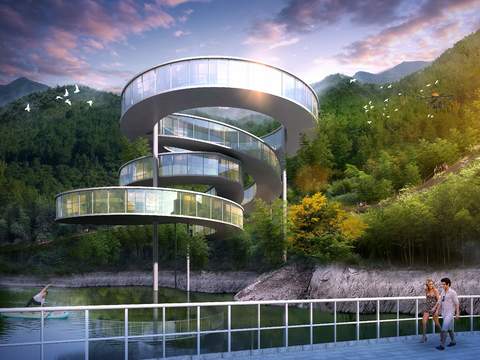 observation deck shaped building psd