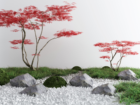 Neo-Chinese Style Red Maple Gravel Landscape