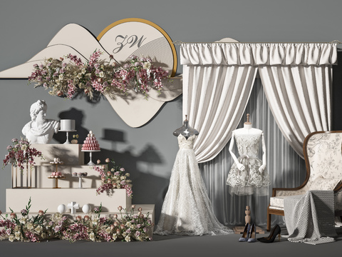 Modern wedding window floral wedding dress display