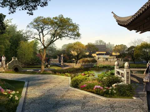 chinese garden landscape psd