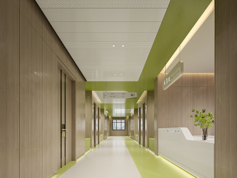 Modern Hospital Corridor Nurse Station