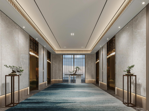 New Chinese Hotel Corridor Elevator Hall