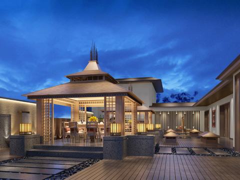 Neo-Chinese Style Open-air Garden Night View