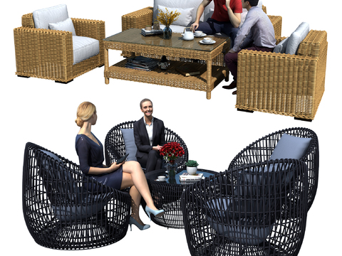 American Style Outdoor Sofa Seat Rattan Chair Combination