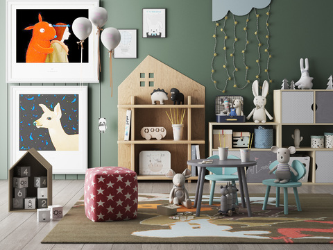 Nordic Children's Bookcase Tables and Chairs