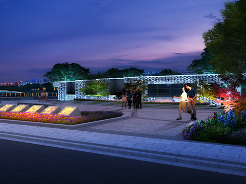 modern road bridge park night landscape psd