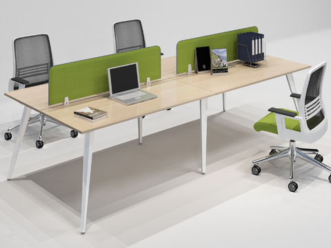 Modern four-person office desk and chair combination