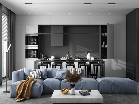 Modern Premium Grey Apartment Living Room Dining Room