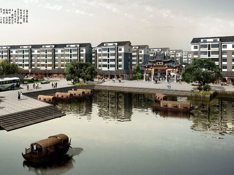 New Chinese Lakeside Residential Building Appearance psd