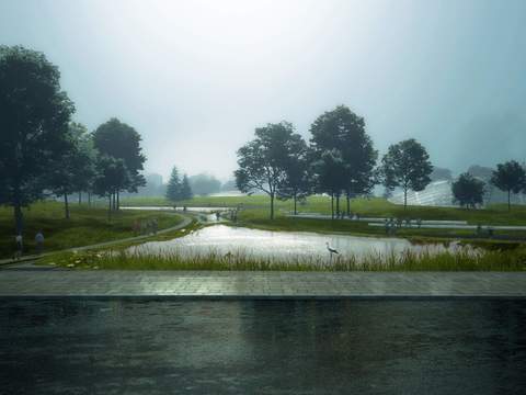 Modern Square Wetland Landscape