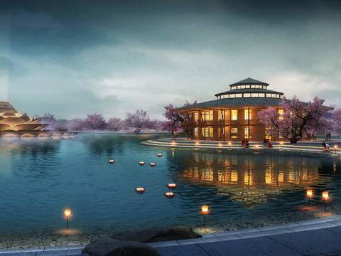 Neo-Chinese Style lakeside landscape psd