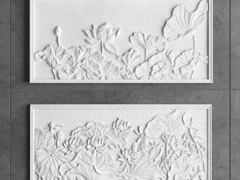 Chinese-style lotus stone relief