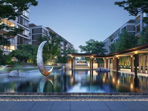 Neo-Chinese Style residential landscape psd