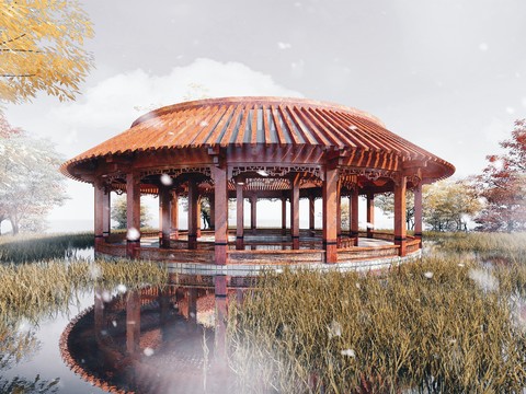 Chinese ancient building round pavilion landscape pavilion