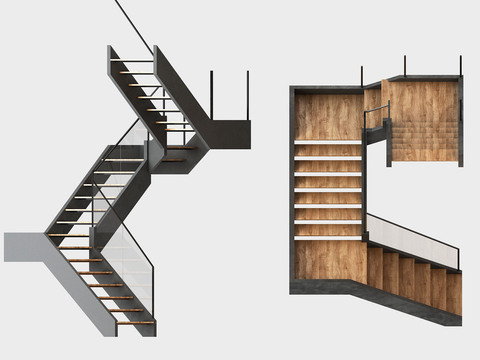 Industrial wind solid wood staircase