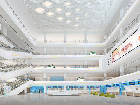 Modern hospital medical information desk lobby